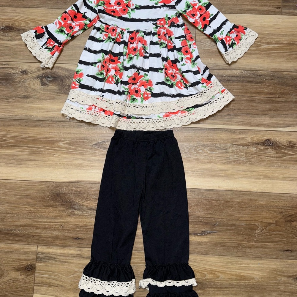 CC Boutique Floral and Striped Kids Matching Set